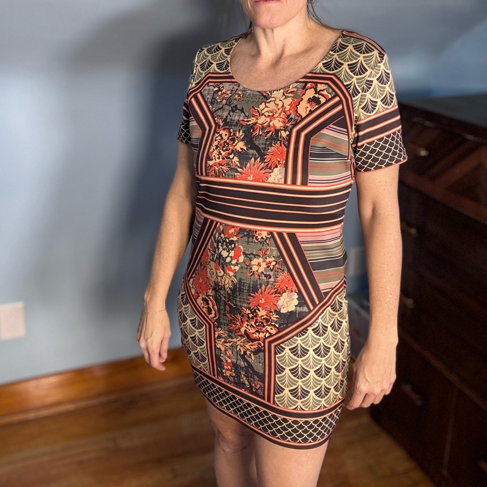 Multicolor Patterned Mini Dress